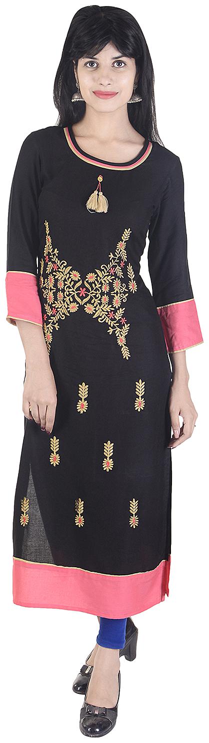 

Fema SKY Women Black Embroidered Straight Kurta