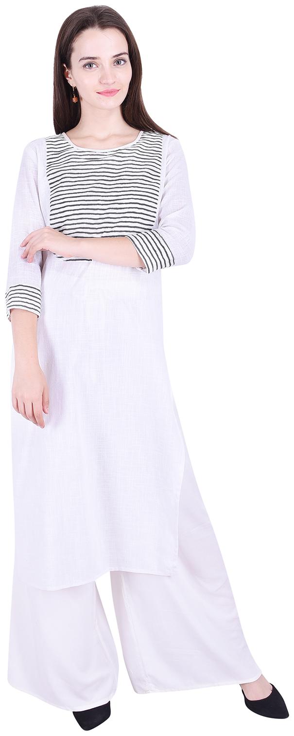 

Fema SKY Women s Cotton White Straight Solid Kurti with palazoo