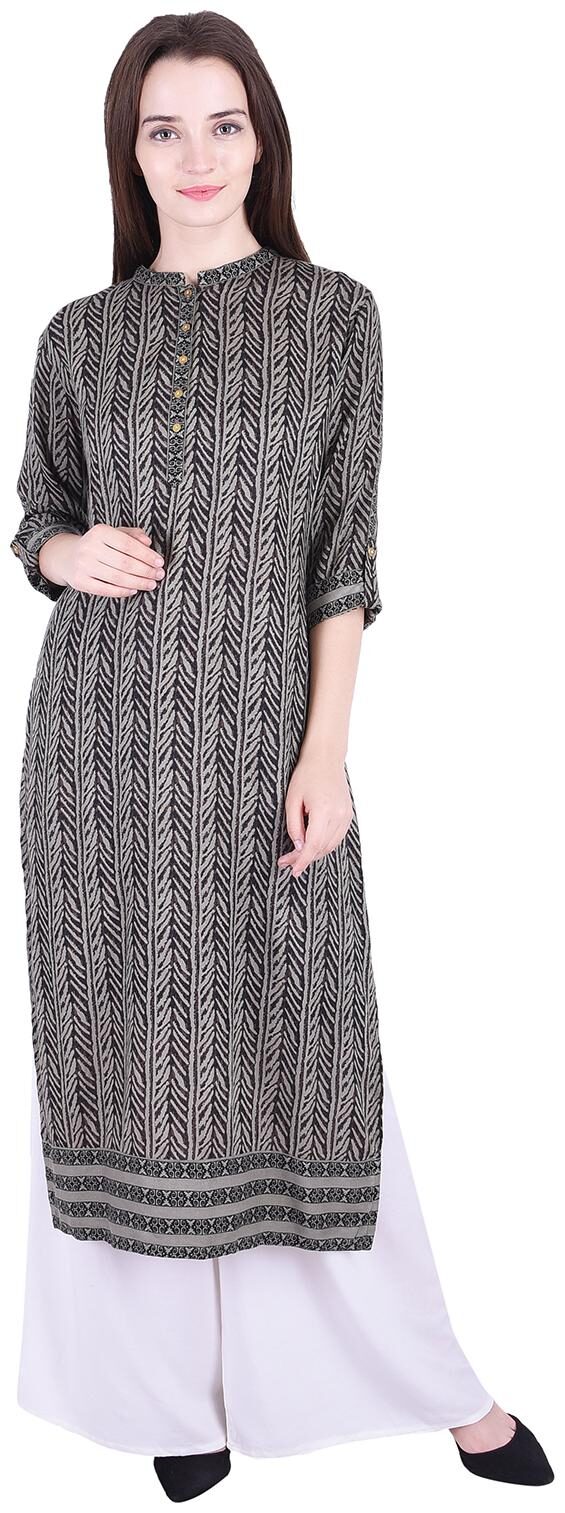 

Fema SKY Women s Rayon Grey straight Printed Kurti with palazoo