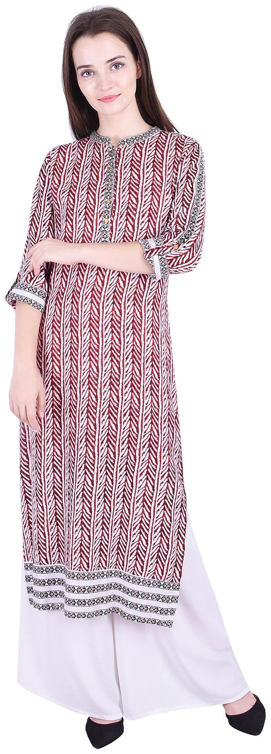 

Fema SKY Women s Rayon Red straight Printed Kurti with palazoo