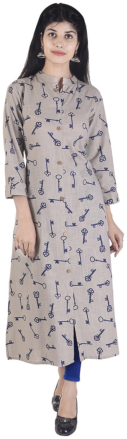 

Fema SKY Women Grey Printed Straight Kurta