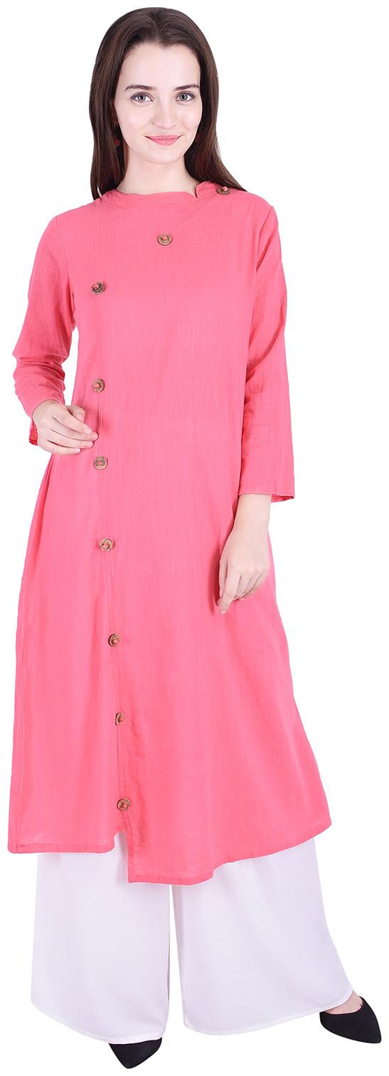 

Fema SKY Women s Cotton Pink straight Solid Kurti with palazoo