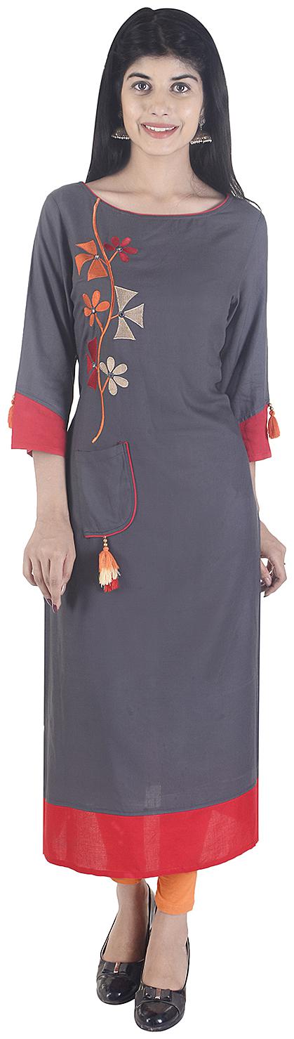 

Fema SKY Women Grey Embroidered Straight Kurta