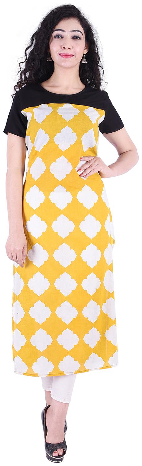 

Fema SKY Women Yellow Solid Straight Kurti