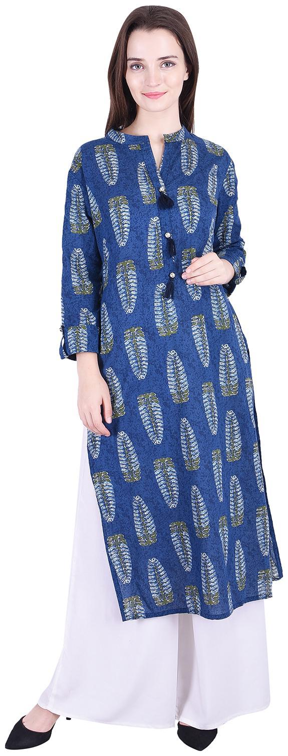 

Fema SKY Women Blue Printed Straight Kurti