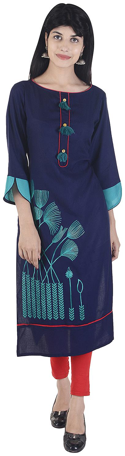 

Fema SKY Women Blue Embroidered Straight Kurta