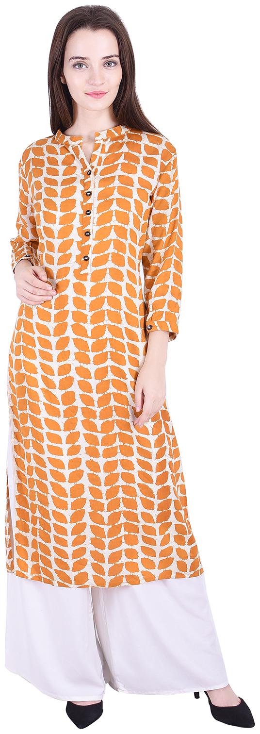

Fema SKY Women s Rayon Orange straight Printed Kurti with palazoo