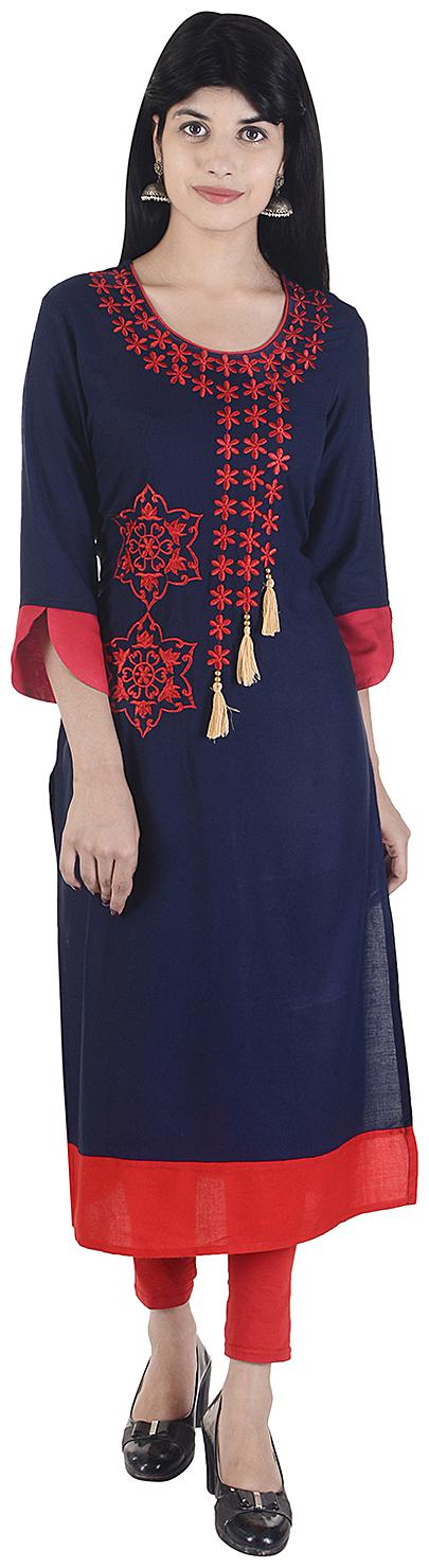 

Fema SKY Women Blue Embroidered Straight Kurta
