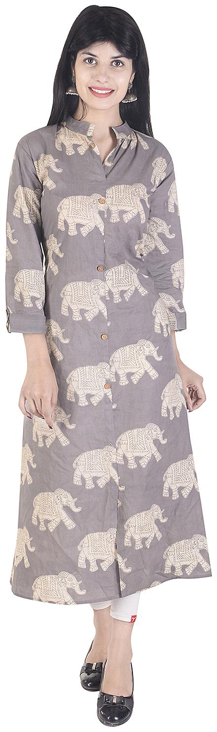 

Fema SKY Women Grey Printed Straight Kurta