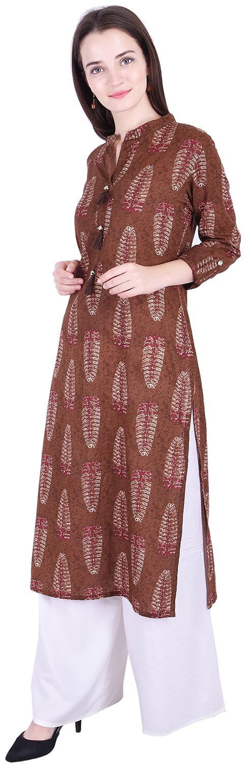 

Fema SKY Women s Cotton Brown straight Printed Kurti with palazoo