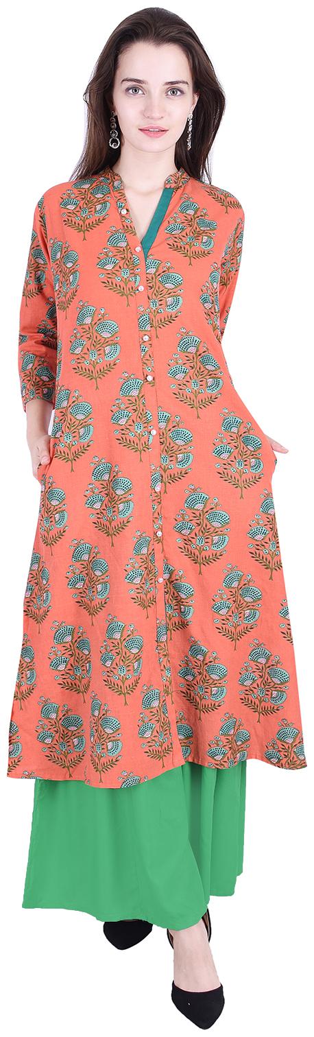 

Fema SKY Women s Rayon Pink A-line Printed Kurti with palazoo