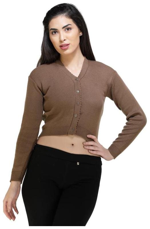 FEMULA V-Neck Women Full Sleeves Stitched Blouse (Mouse Brown)