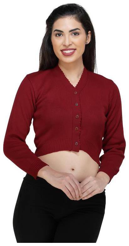 FEMULA V-Neck Women Full Sleeves Stitched Blouse (Maroon)