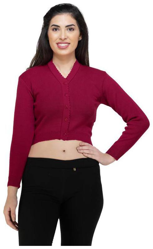 FEMULA V-Neck Women Full Sleeves Stitched Blouse (Pink Red)