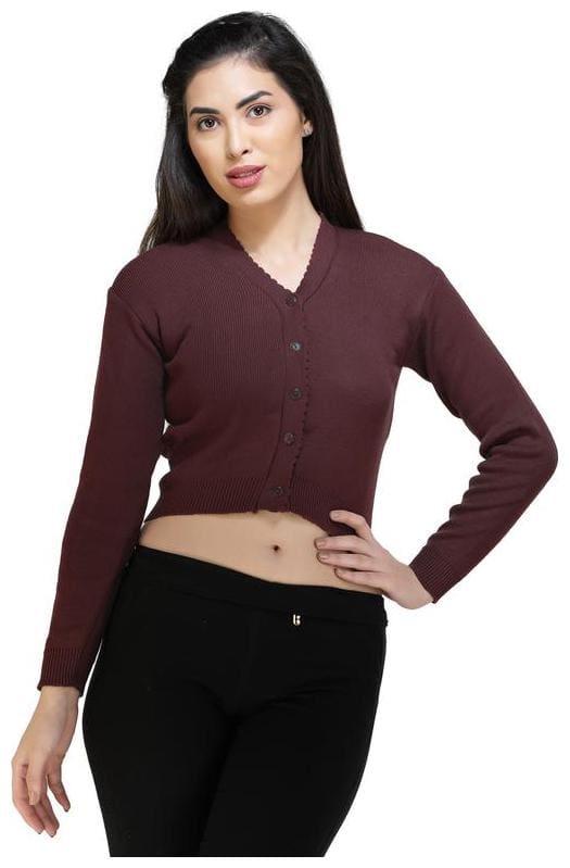FEMULA V-Neck Women Full Sleeves Stitched Blouse (Dark Brown)