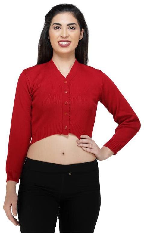 FEMULA V-Neck Women Full Sleeves Stitched Blouse (Red)