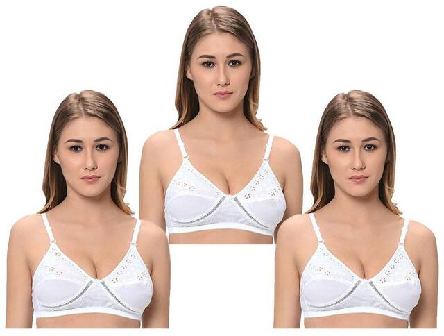 FEMULA Pack of 3 Non Padded Cotton Minimizer Bra - White