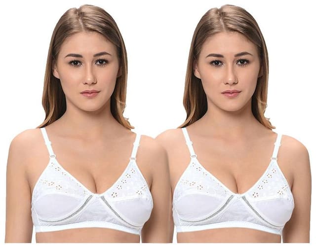 FEMULA Pack of 2 Non Padded Cotton Minimizer Bra - White