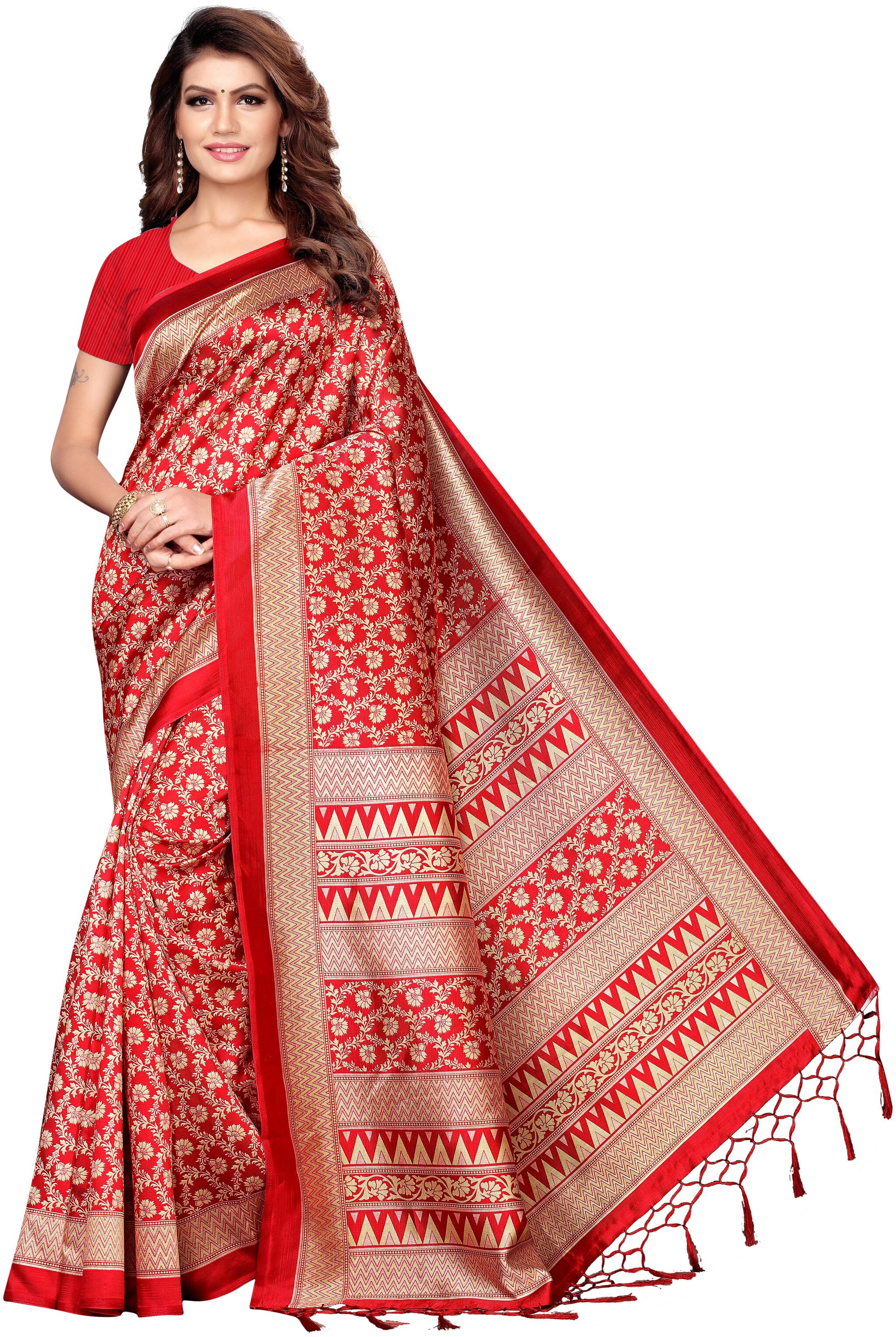

FIESTREE Silk Printed Red Regular Saree For Women