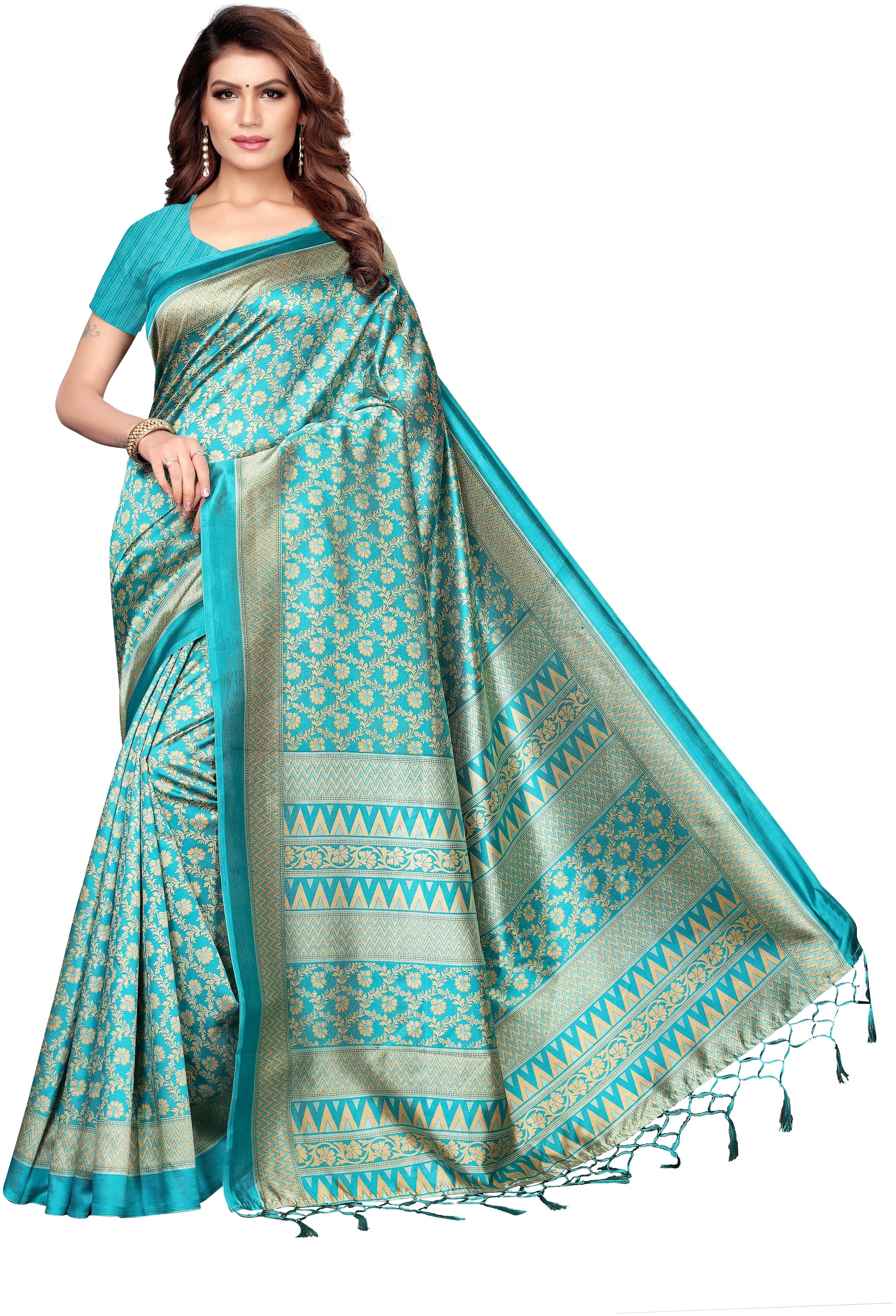 

FIESTREE Silk Printed Blue Regular Saree For Women