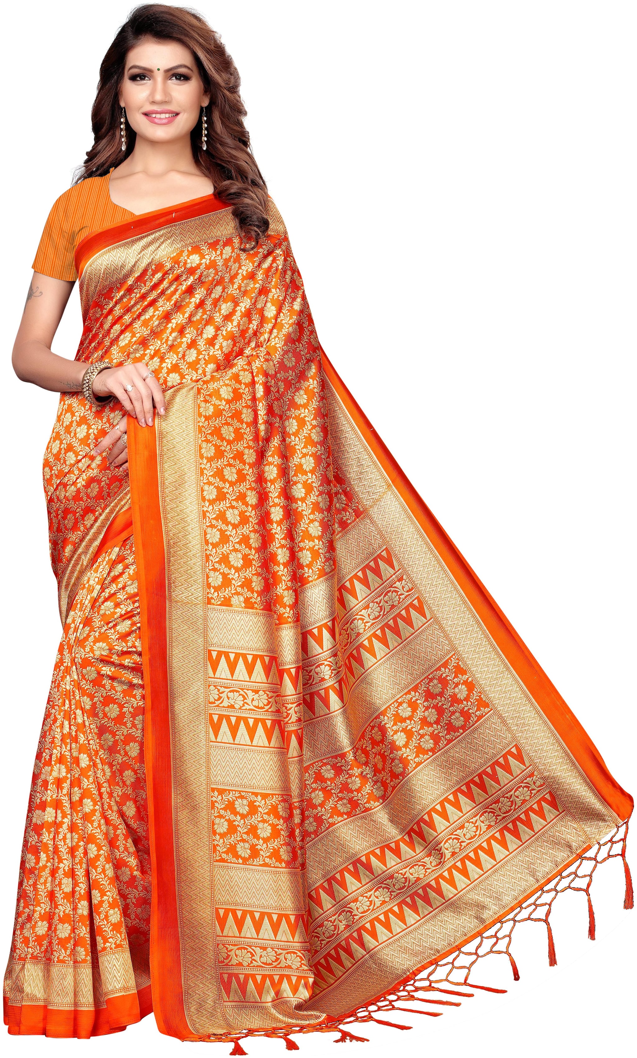 

FIESTREE Silk Printed Orange Regular Saree For Women