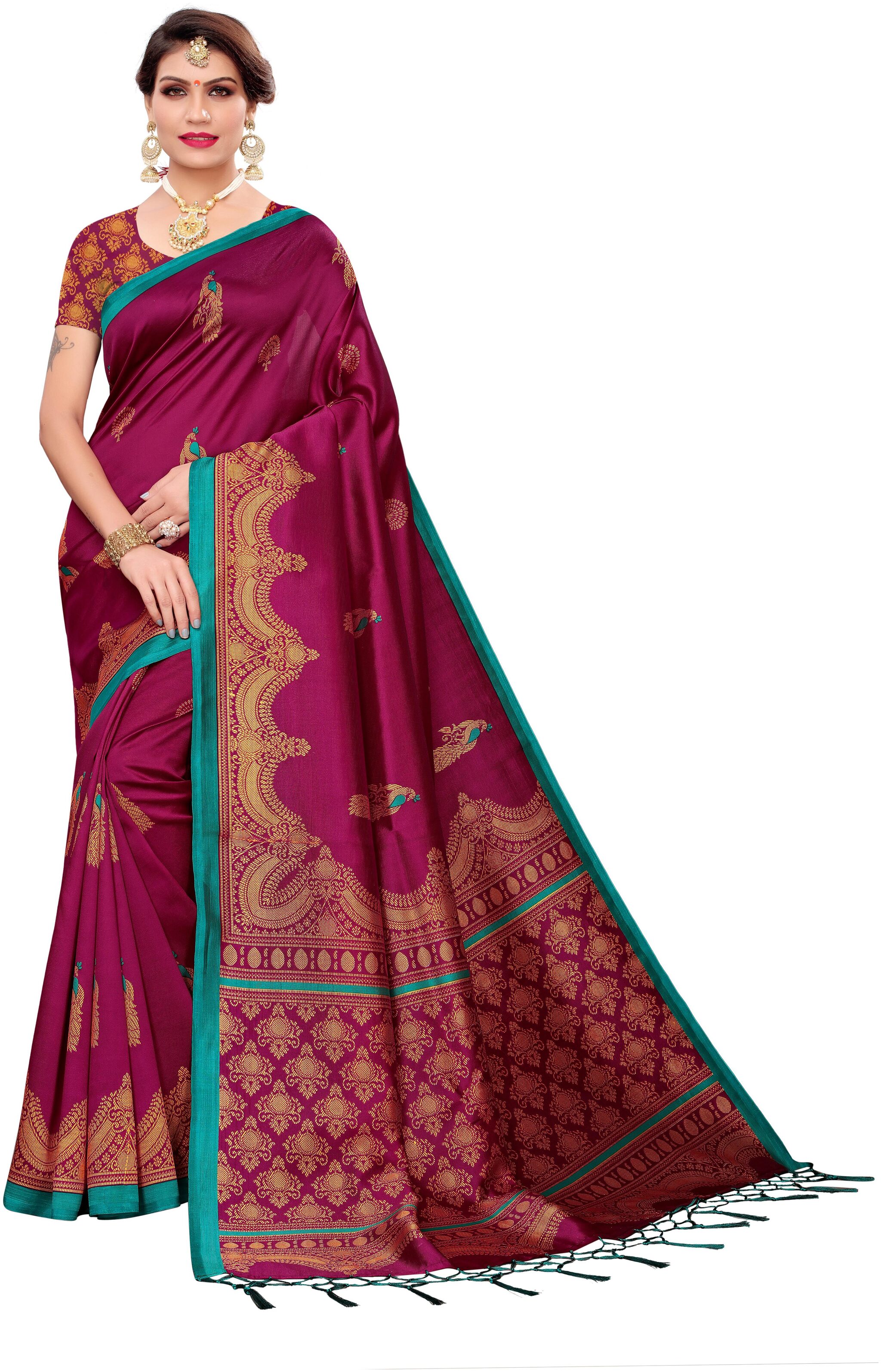 

FIESTREE Silk Animal Print Purple Regular Saree For Women