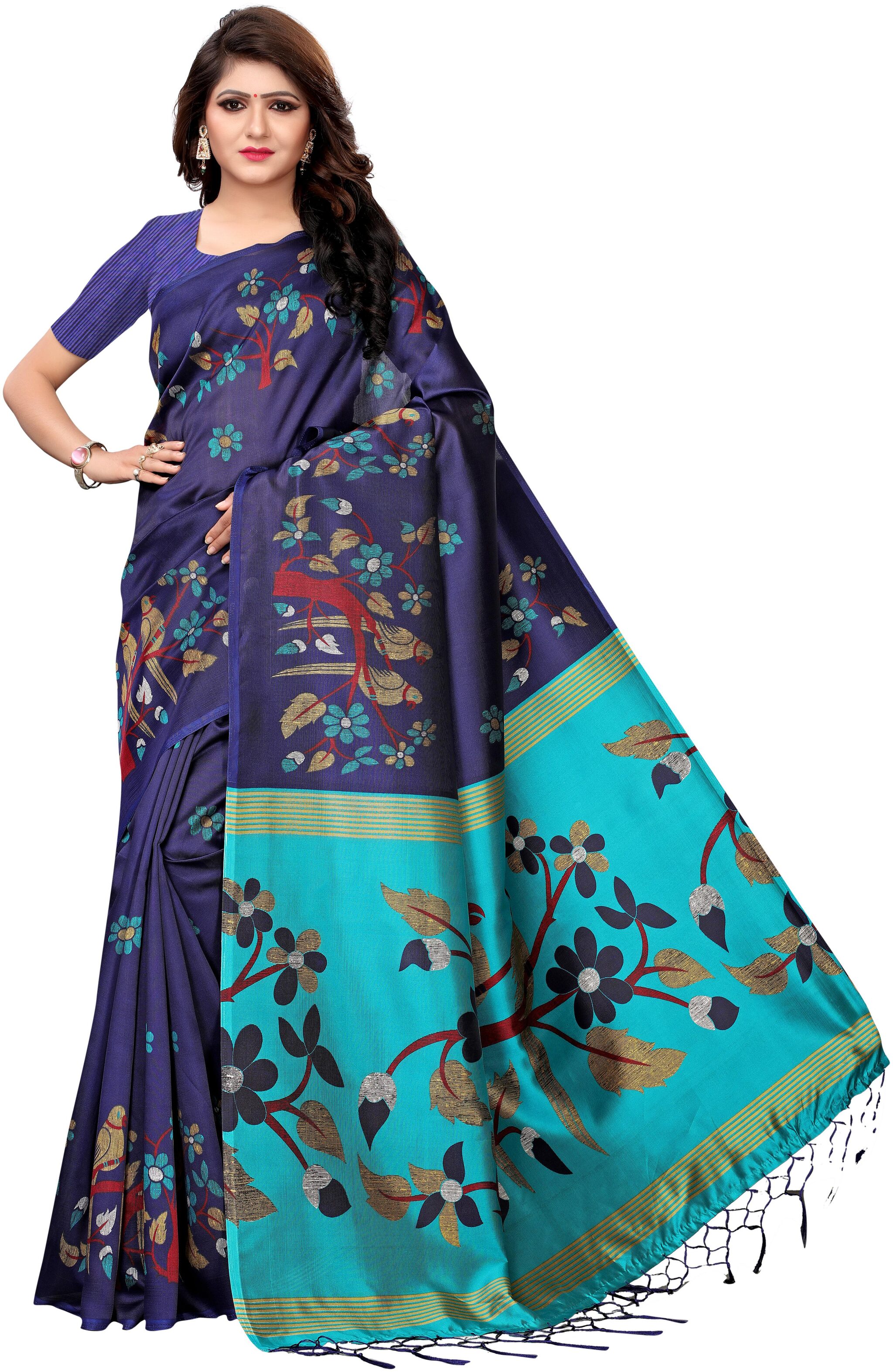 

FIESTREE Silk Floral Blue Regular Saree For Women