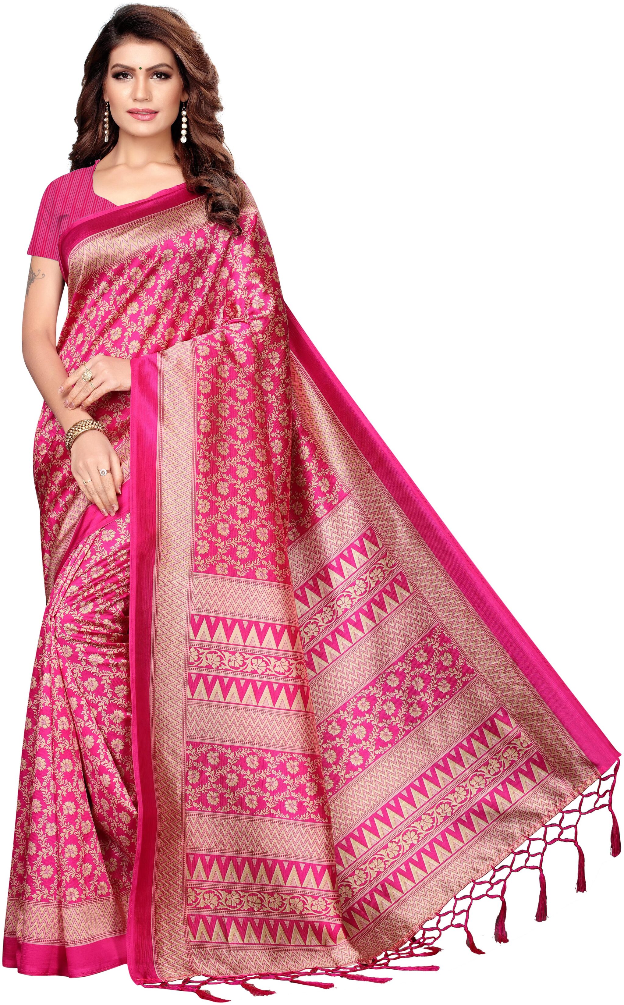 

FIESTREE Silk Printed Pink Regular Saree For Women