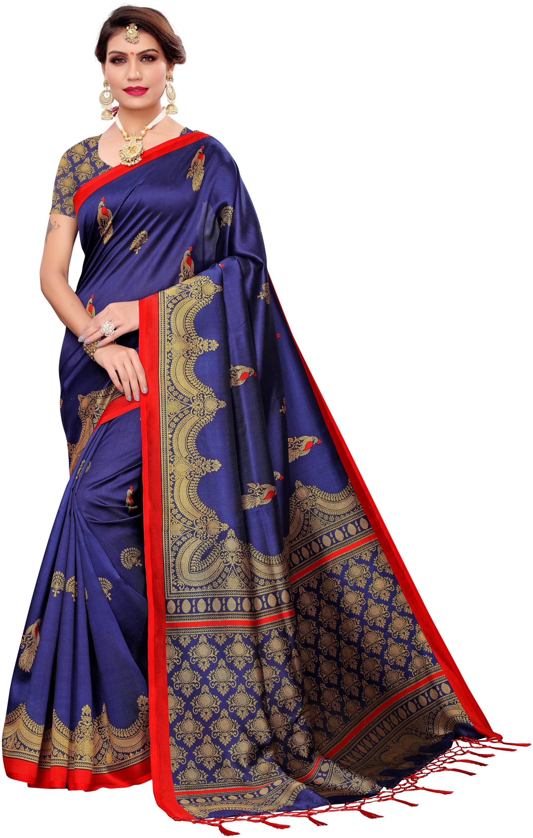 

FIESTREE Silk Animal Print Blue Regular Saree For Women