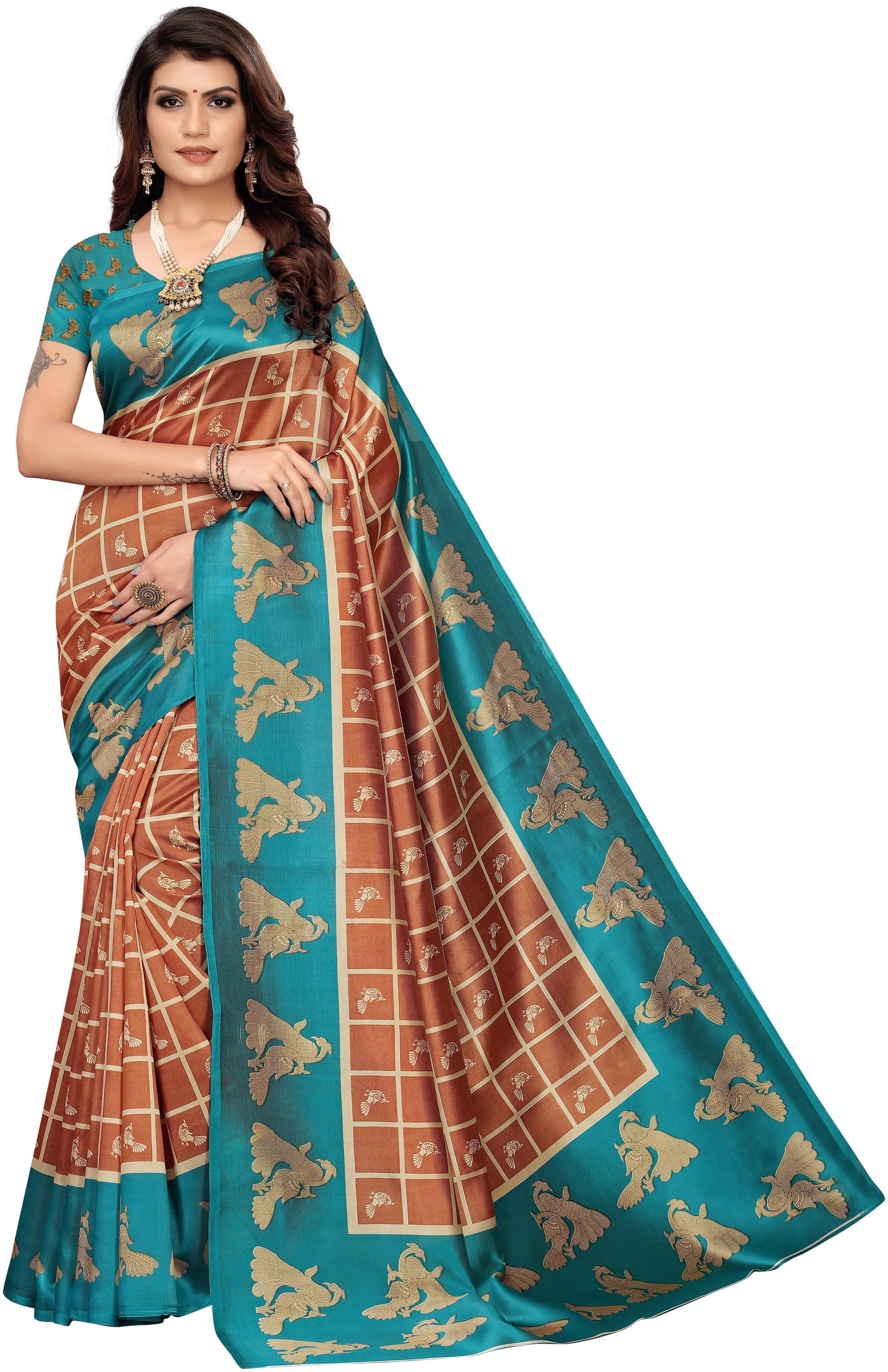 

FIESTREE Women Artificial Silk saree Brown