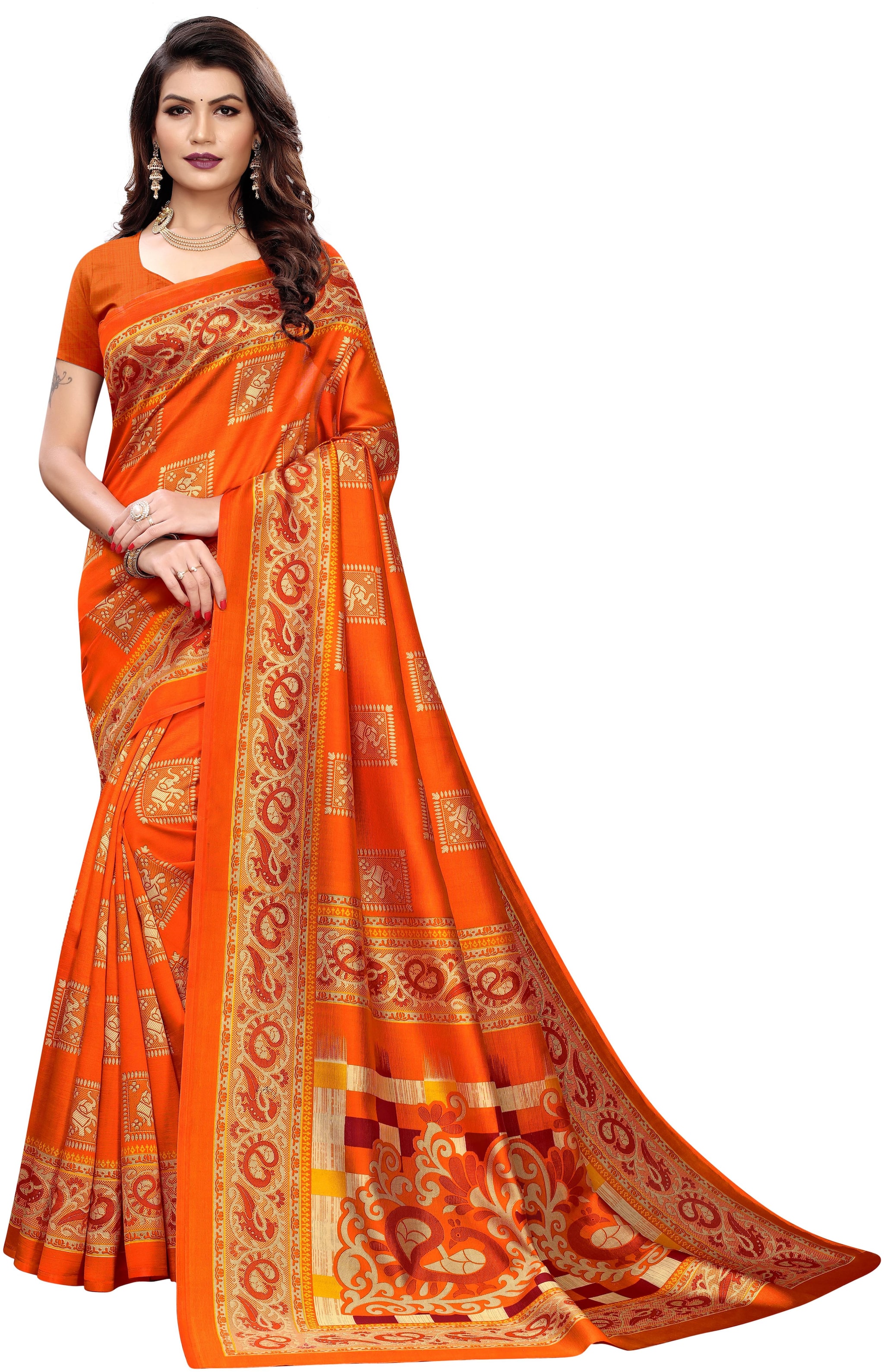 

FIESTREE Women Artificial Silk saree Orange