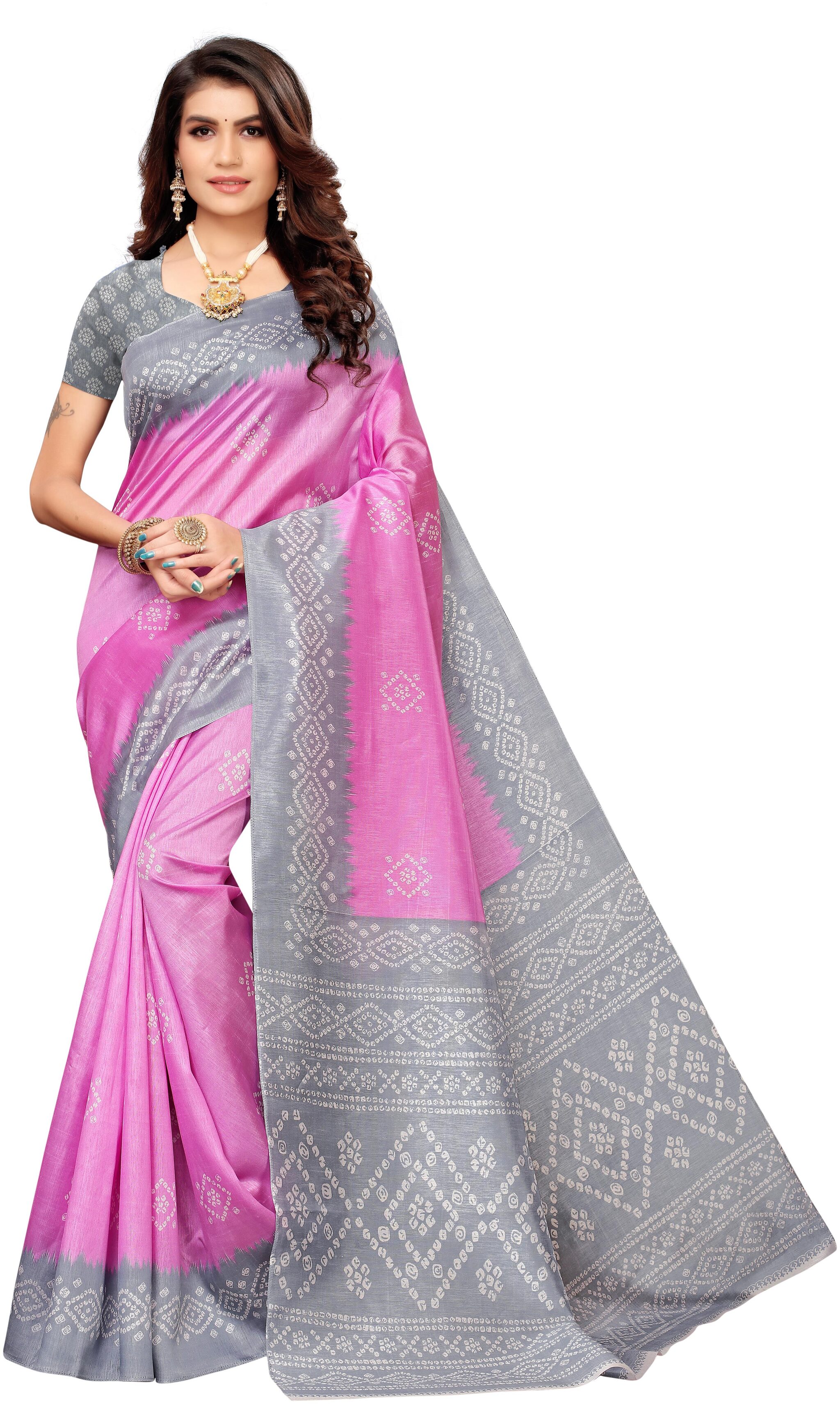

Fiestree Women Universal Pink Art Silk Blended Saree With Blouse Piece