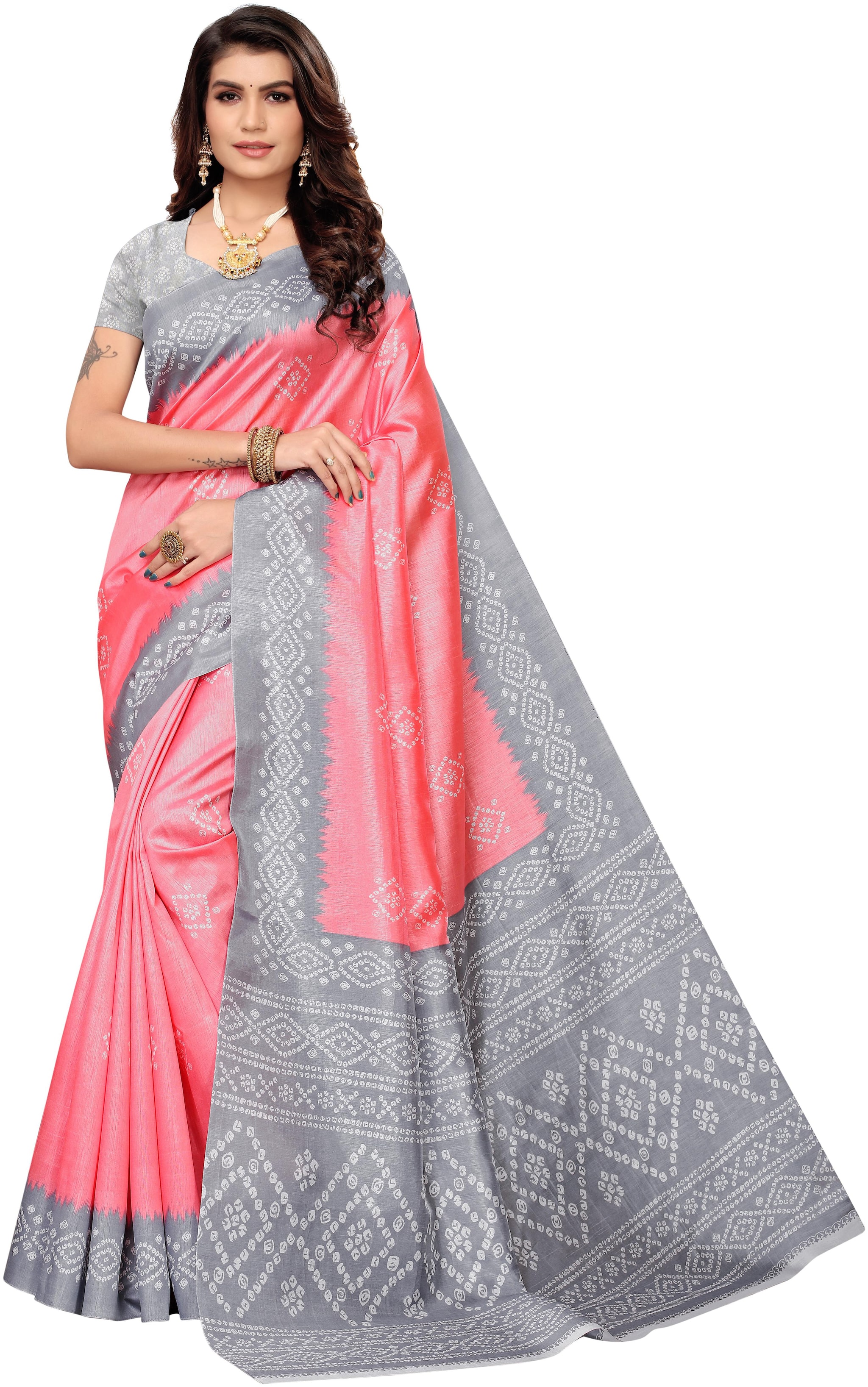 

Fiestree Women Universal Pink Art Silk Blended Saree With Blouse Piece