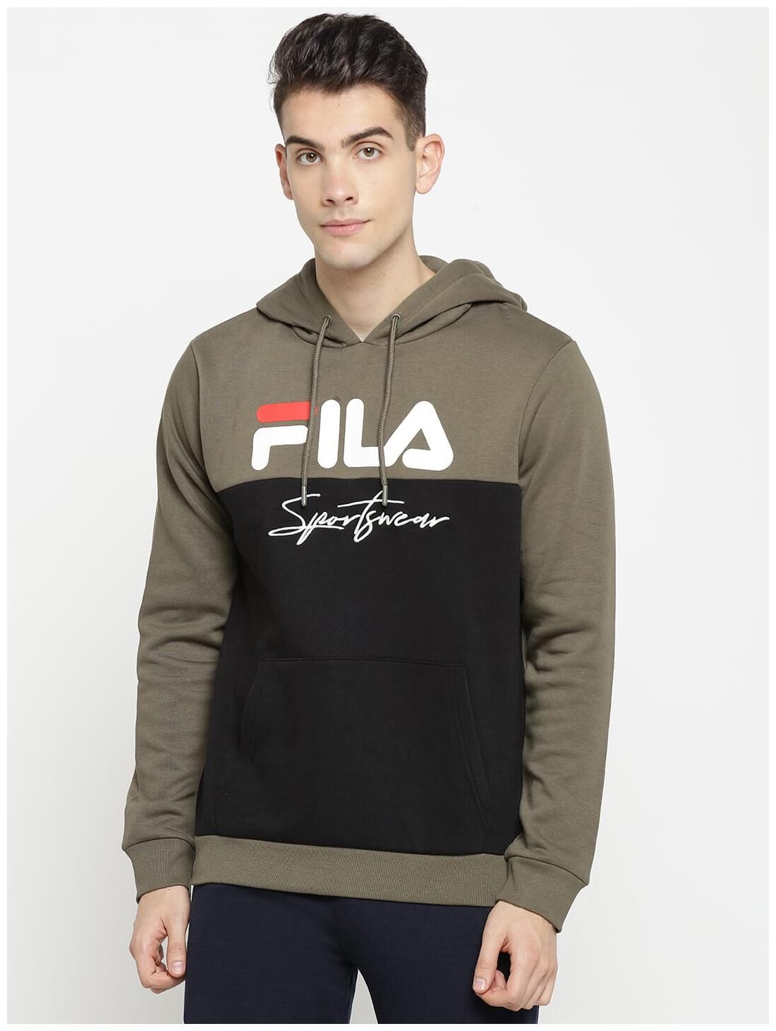 

Fila Men Green Black Hooded Sweatshirt
