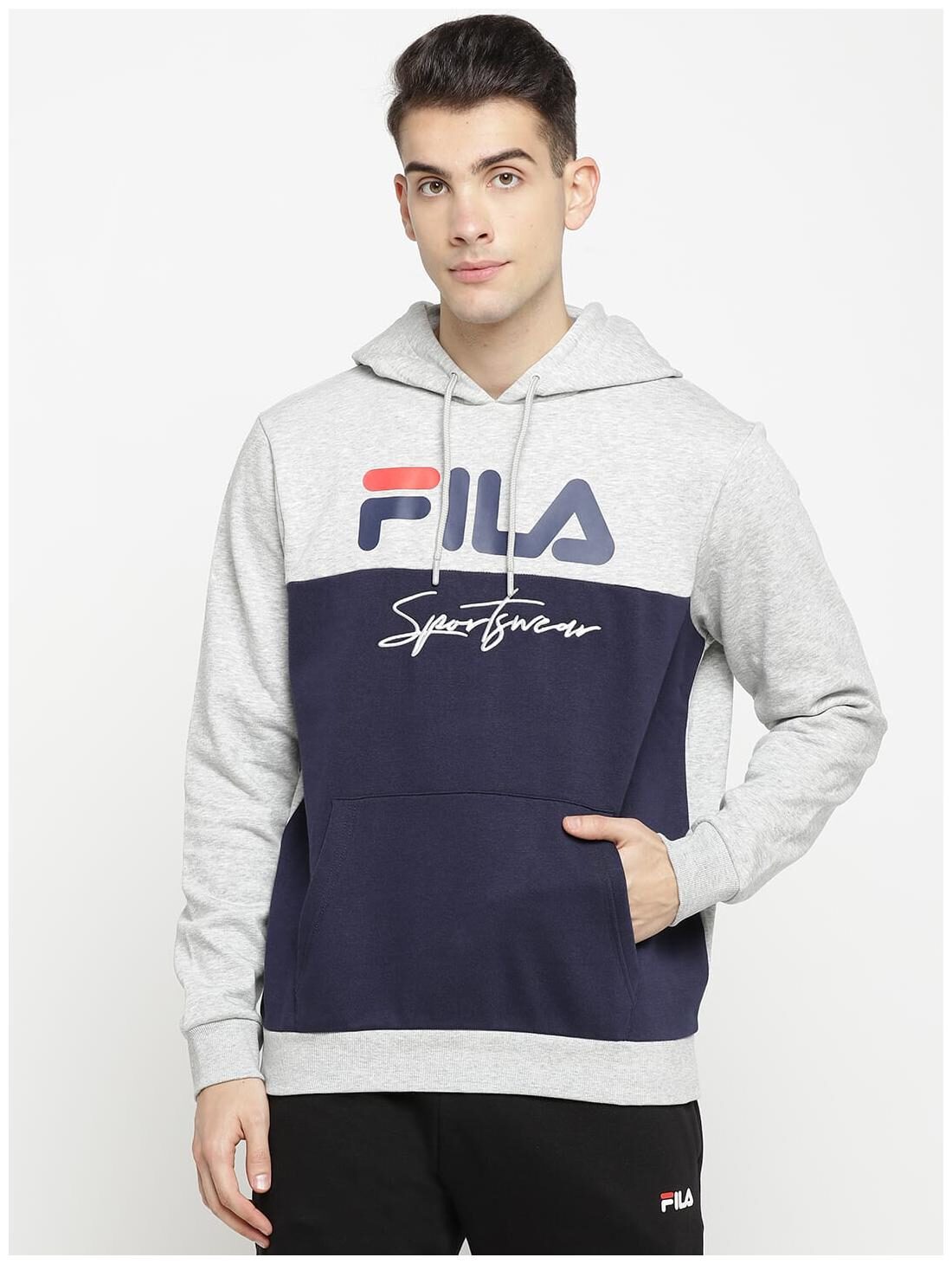 

Fila Men Grey Blue Hooded Sweatshirt