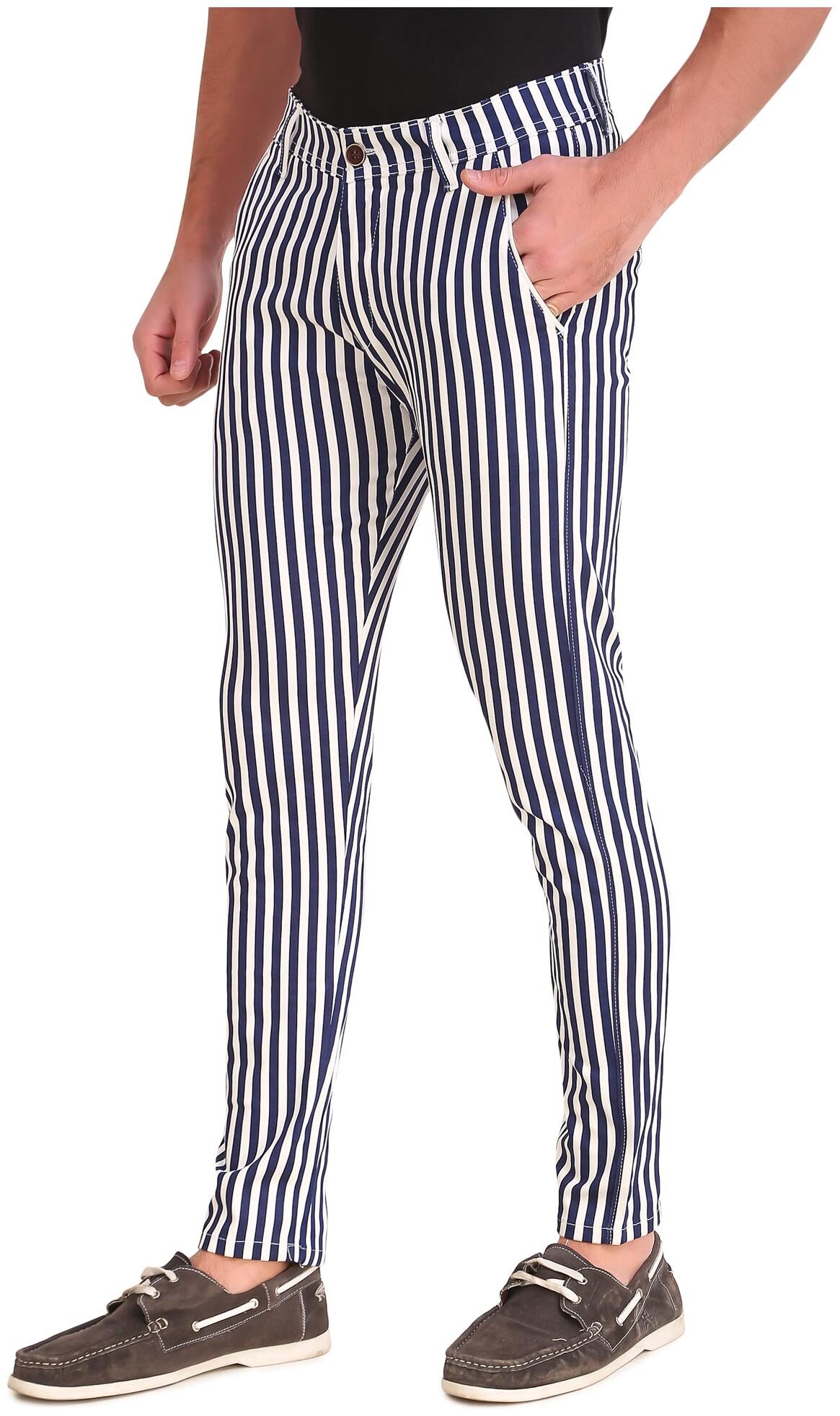

FINCHLANE Men Blue White Striped Slim fit Travel friendly Chinos