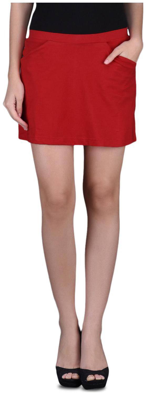 FINESSE MIRACLE CAMI Solid Skorts Mini Skirt - Red
