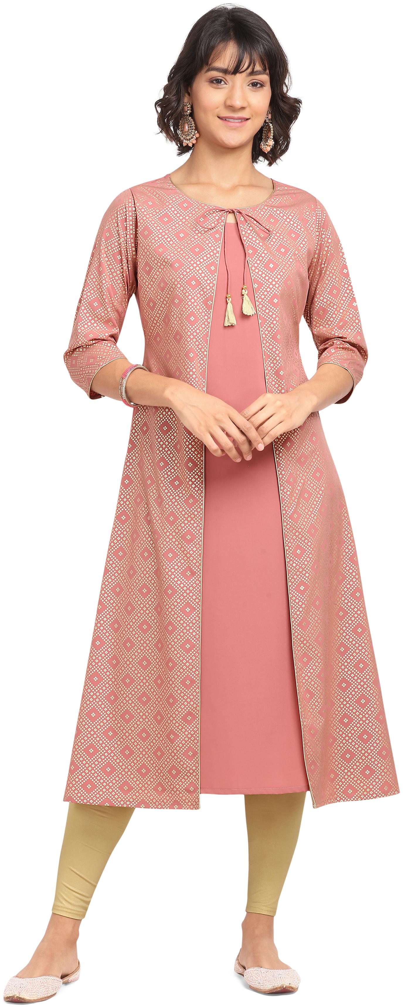 

Fiorra Women Crepe Geometric Pink Kurti