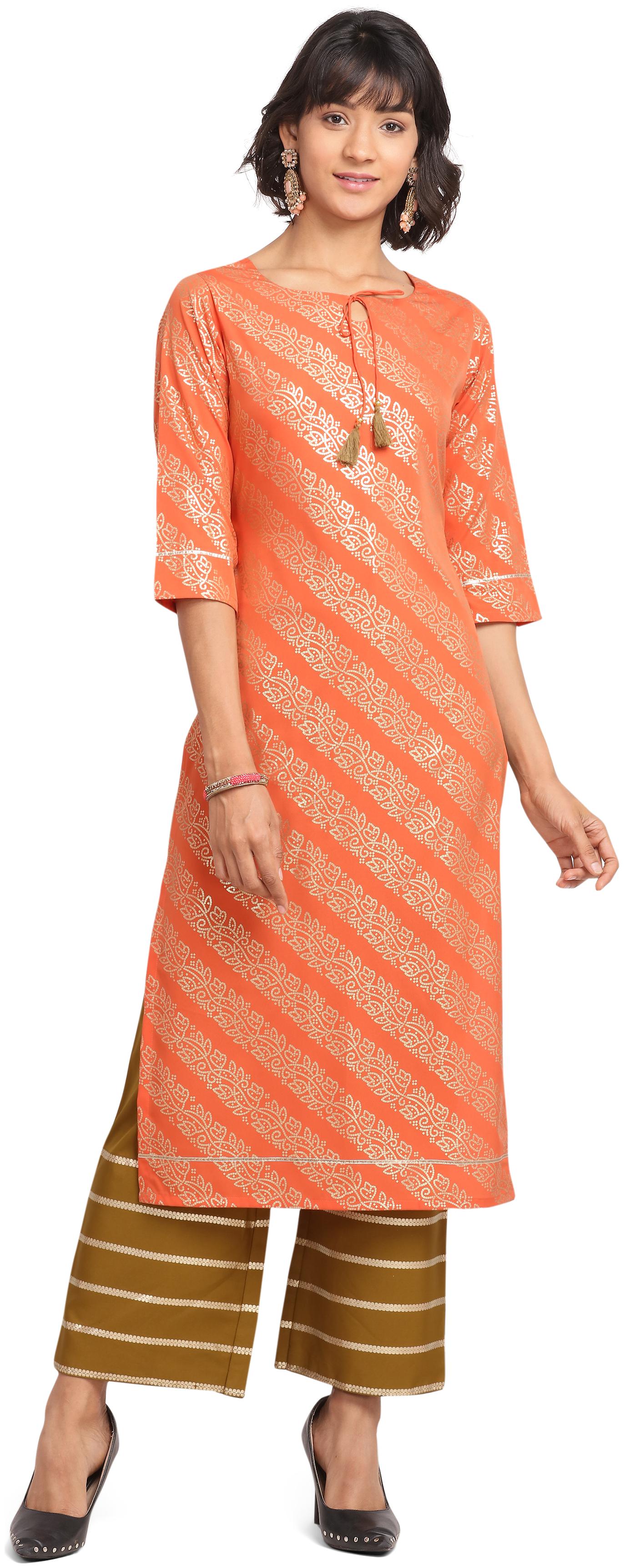 

Fiorra Women Orange Floral Straight Kurti