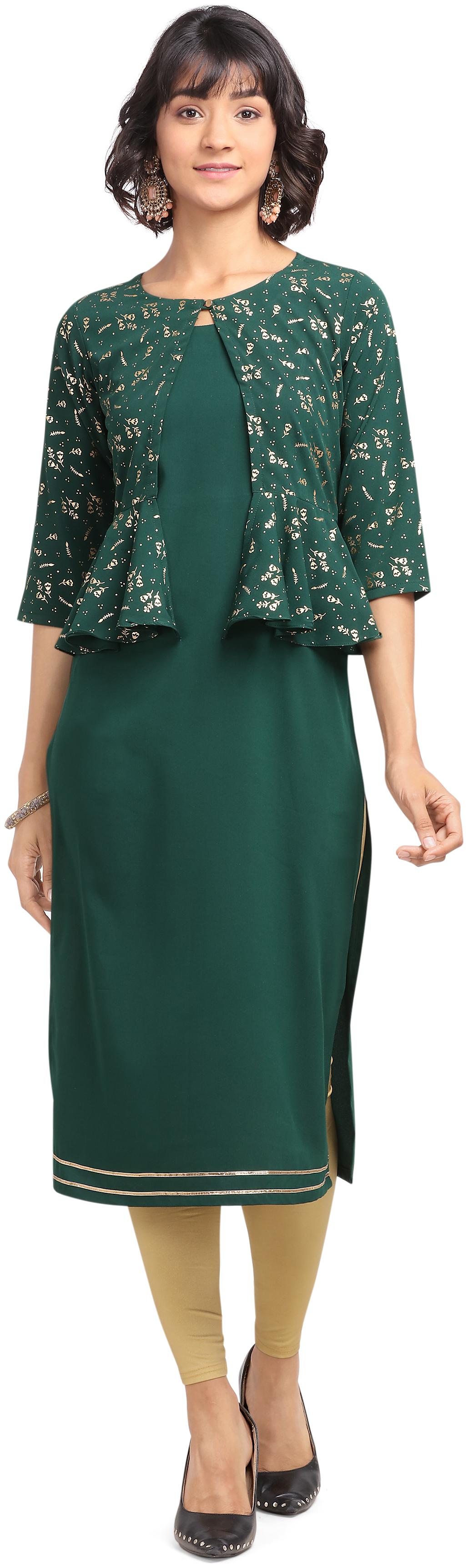 

Fiorra Women Green Floral Straight Kurti