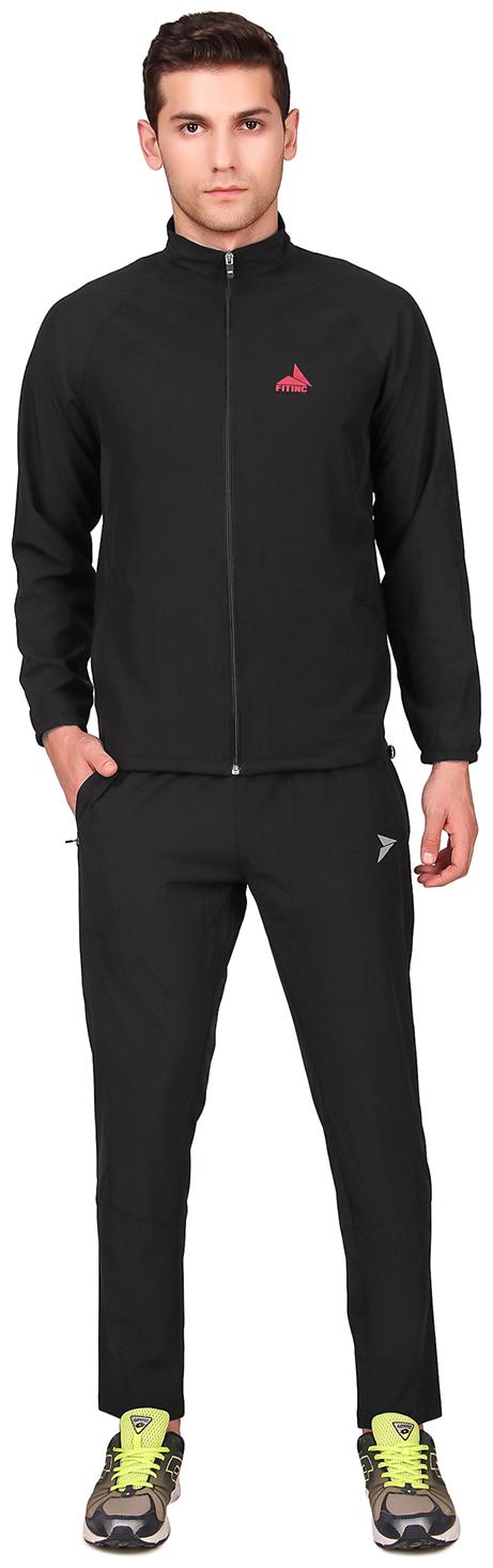 

FITINC Men Black Solid Regular Fit Track Suit