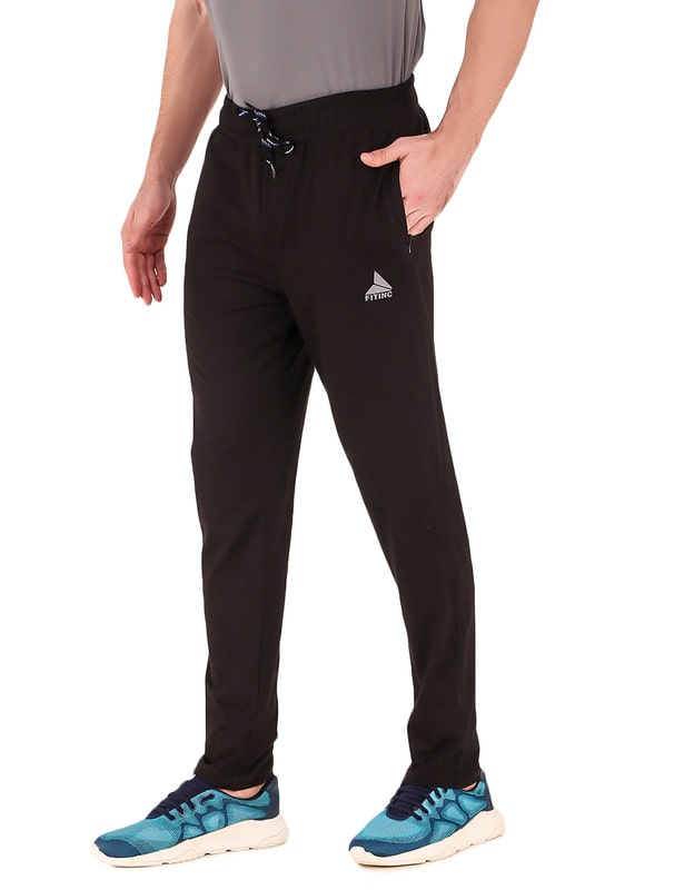 

FITINC Men Black Solid Regular fit Track pants