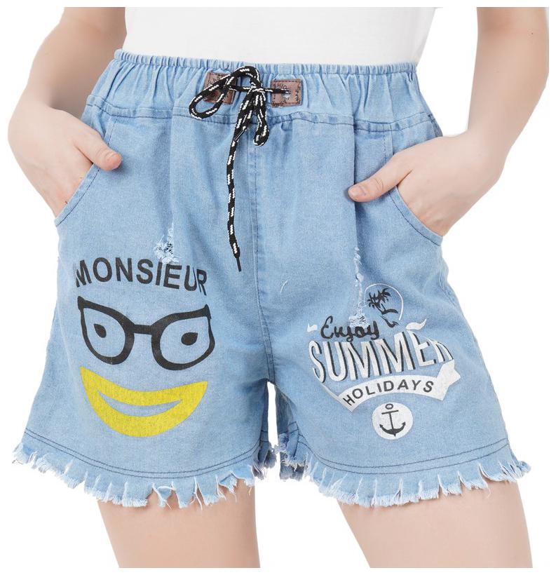 

FitMiss Women Printed Denim shorts - Blue