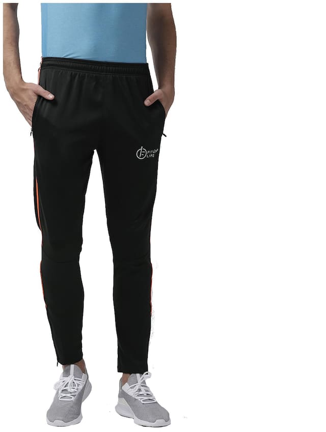 FITUP LIFE Men Black with Orange Stripe Track Pant (Imported)