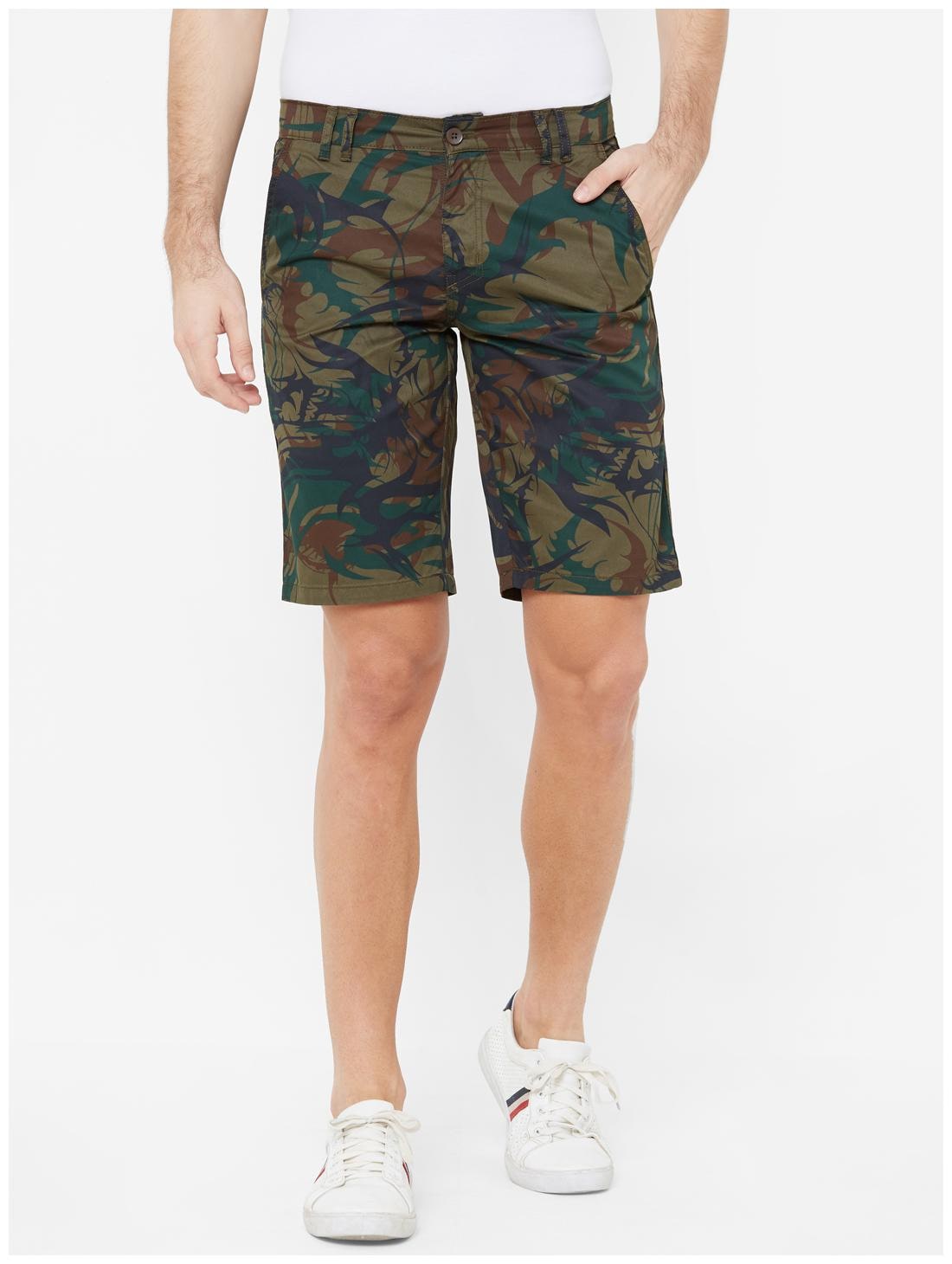 

Fitz Cotton Printed Olive Color Sports Shorts for Men