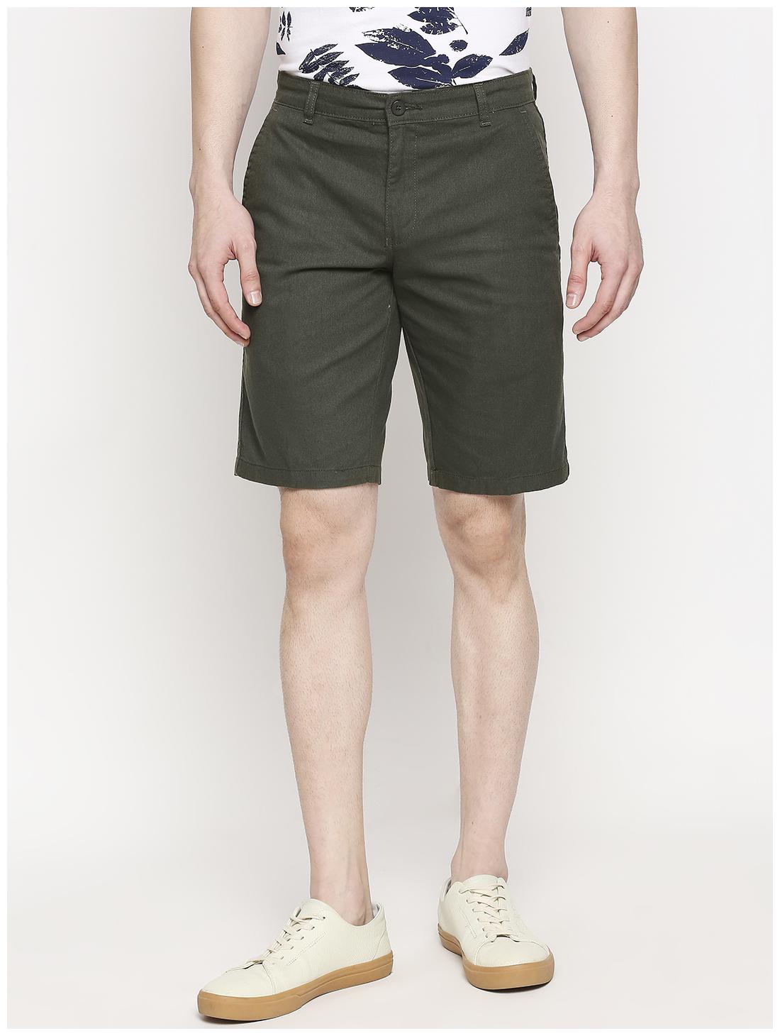 Fitz Men Cotton Solid Olive Chino Shorts by Fitz Studio