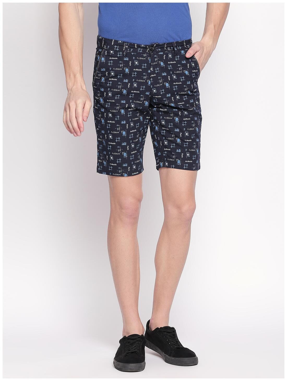 

Fitz Men Cotton Blend Printed Chino Shorts Navy Blue