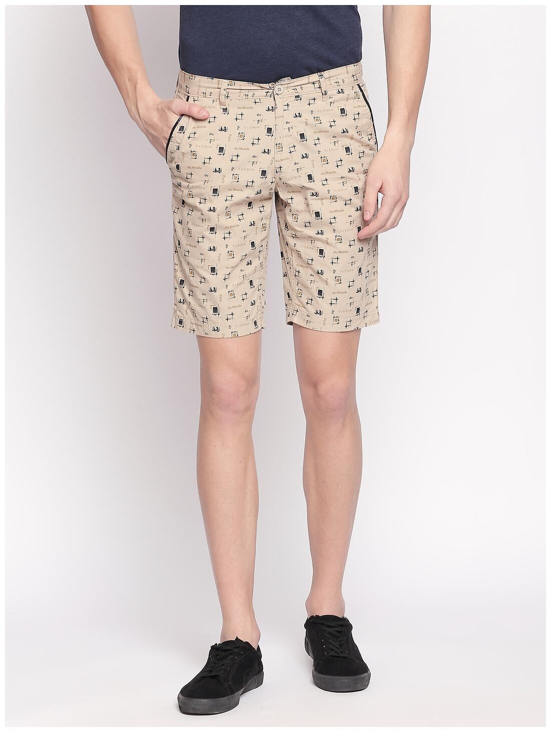 

Fitz Men Cotton Blend Printed Chino Shorts Beige