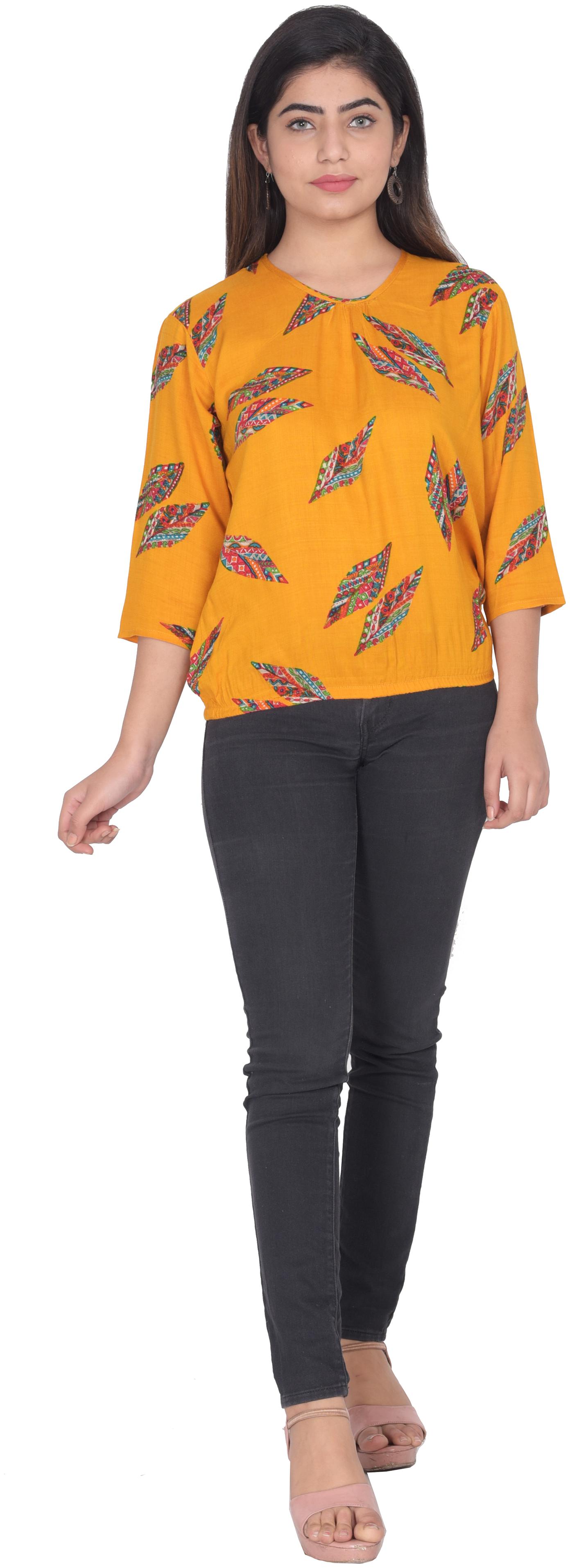 

Flamboyant Women Self design Regular top - Yellow