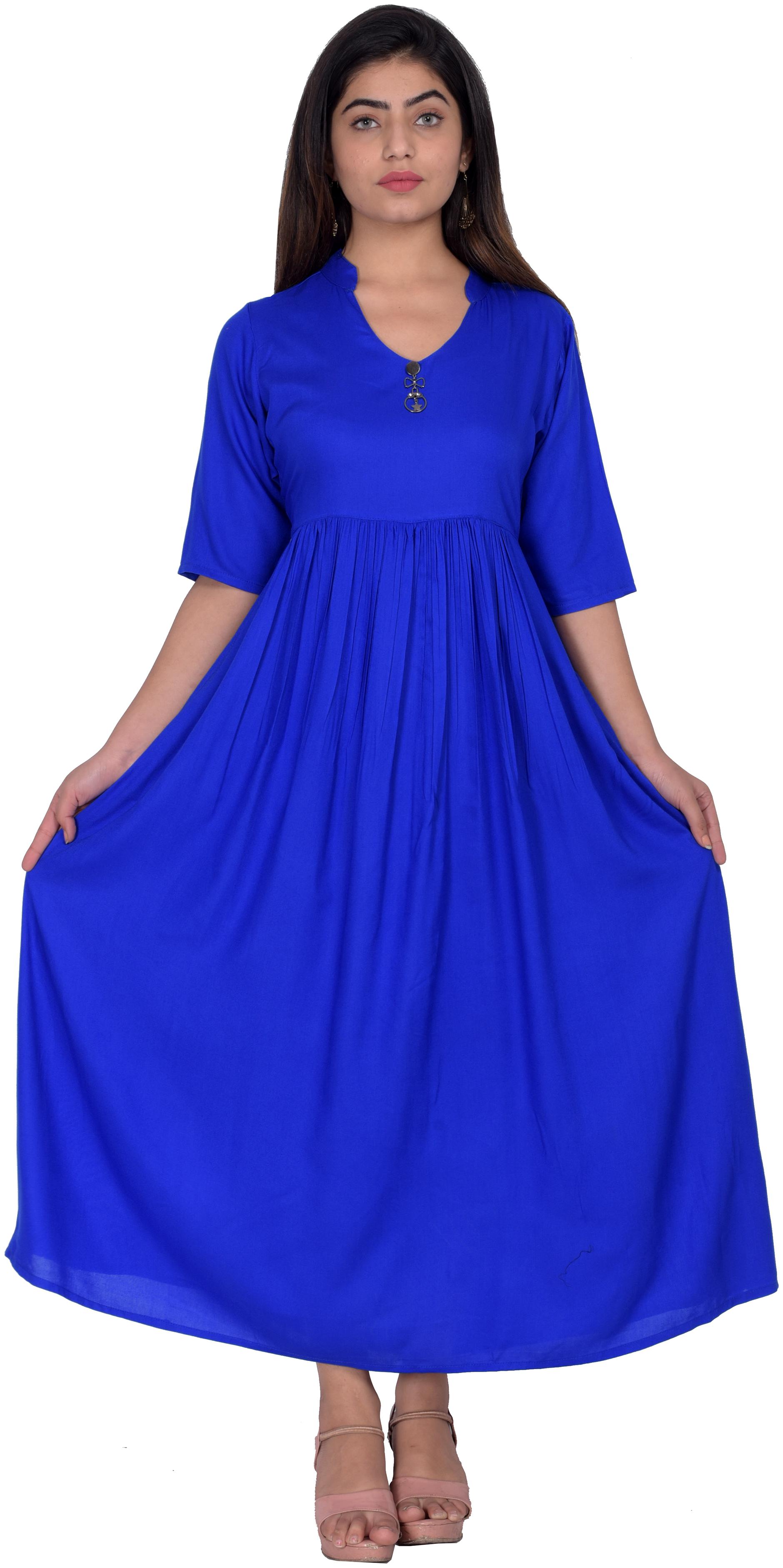 

Flamboyant Blue Solid Blouson dress